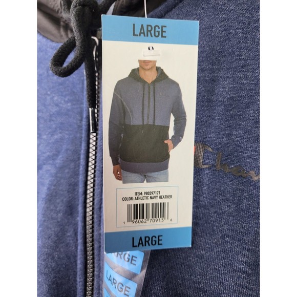 Champion Men's Large Fleece Woven-Mix Half Zip Two Tone Hoodie Navy - Picture 3 of 6